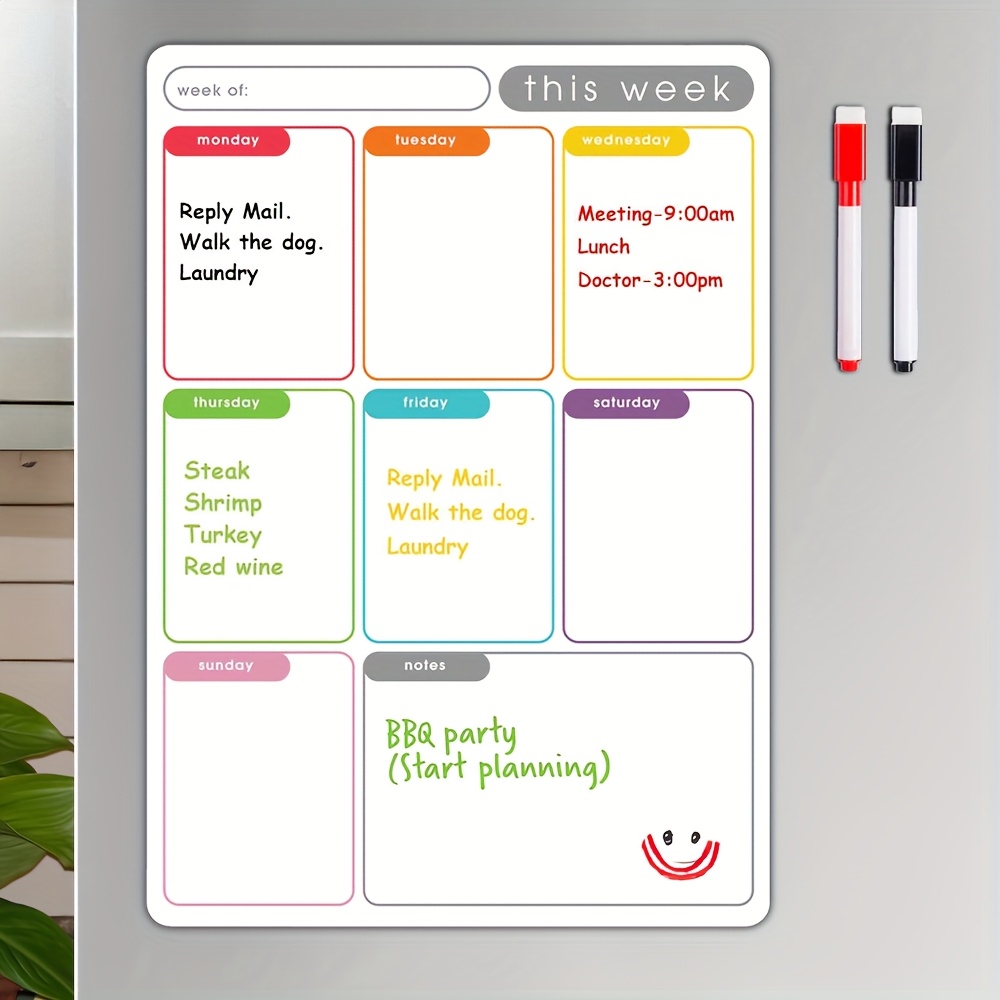 Magnetic Whiteboard Calendar - A4 Magnetic Weekly Planner, Erase Fridge