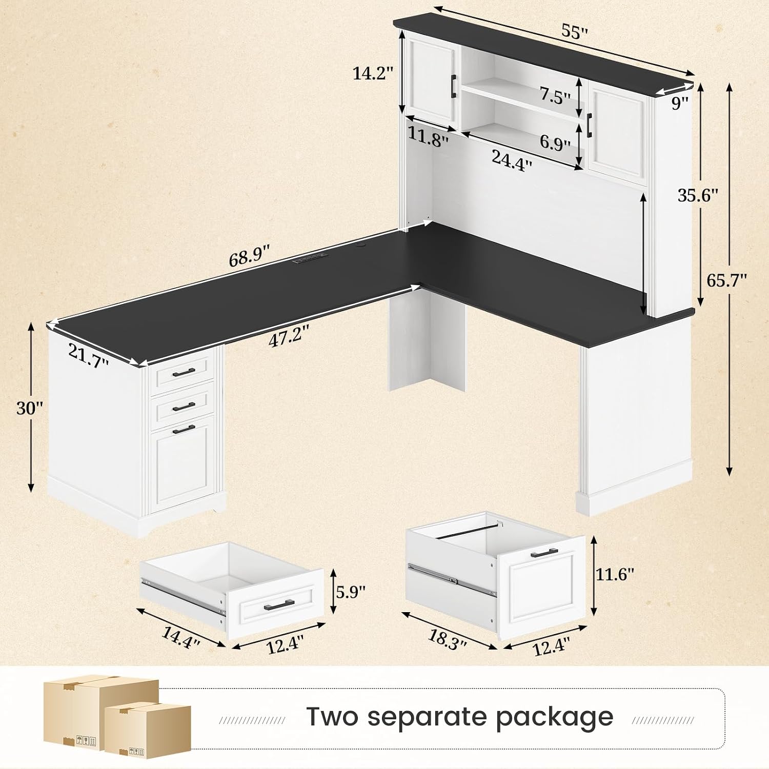 L Shaped Desk with Hutch & 3 D - đánh giá và giá Office Furniture Custom