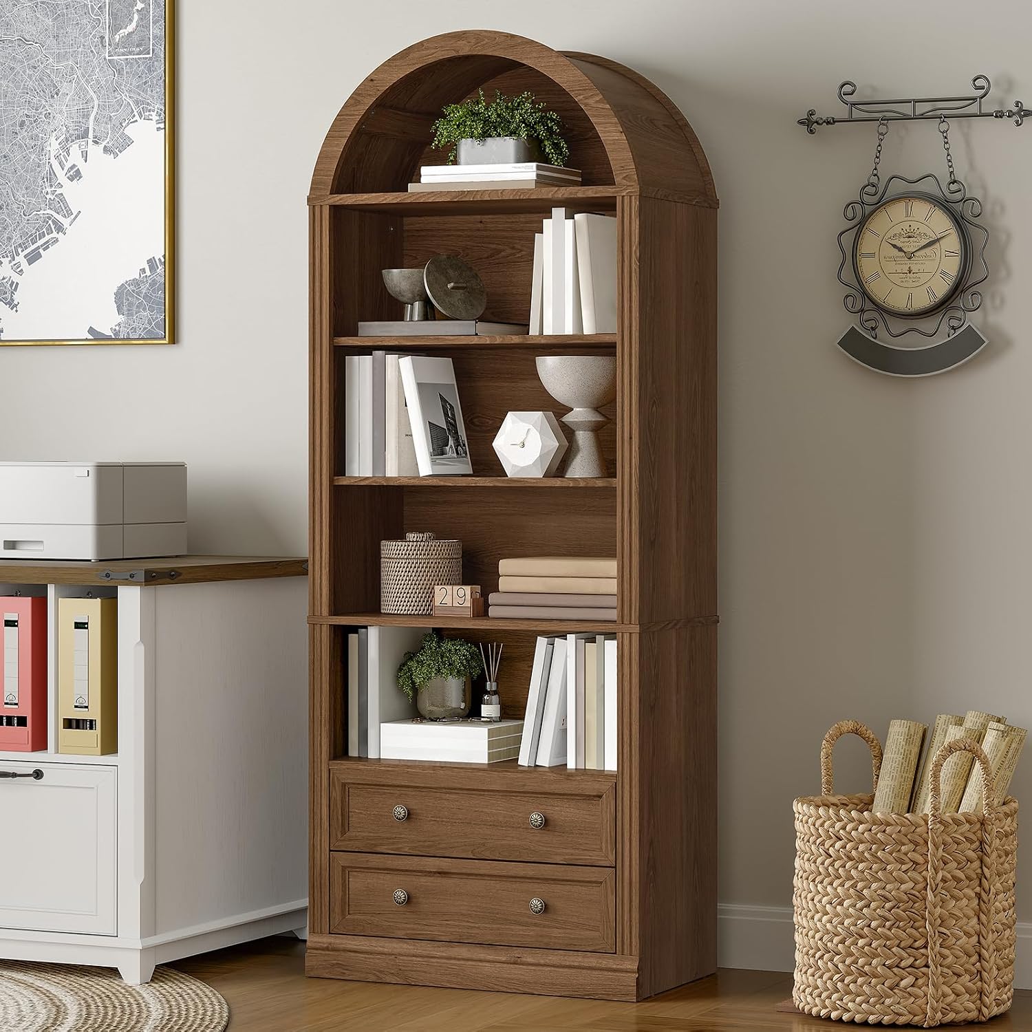 Arched Bookshelf 7 Tiers 2 Dra - đánh giá và giá Office Furniture Custom