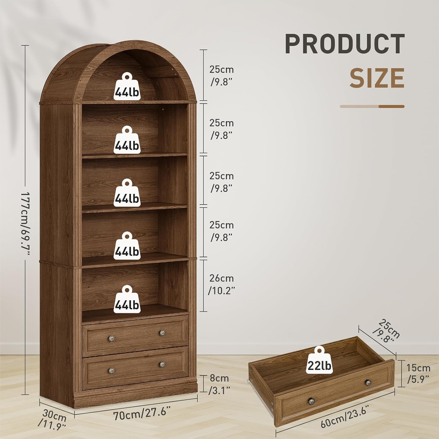 Arched Bookshelf 7 Tiers 2 Dra - đánh giá và giá Office Furniture Custom