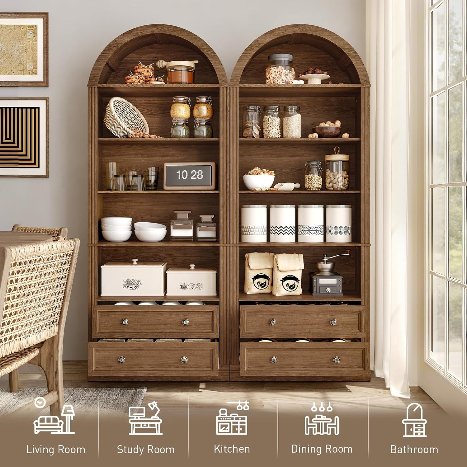 Arched Bookshelf 7 Tiers 2 Dra - đánh giá và giá Office Furniture Custom